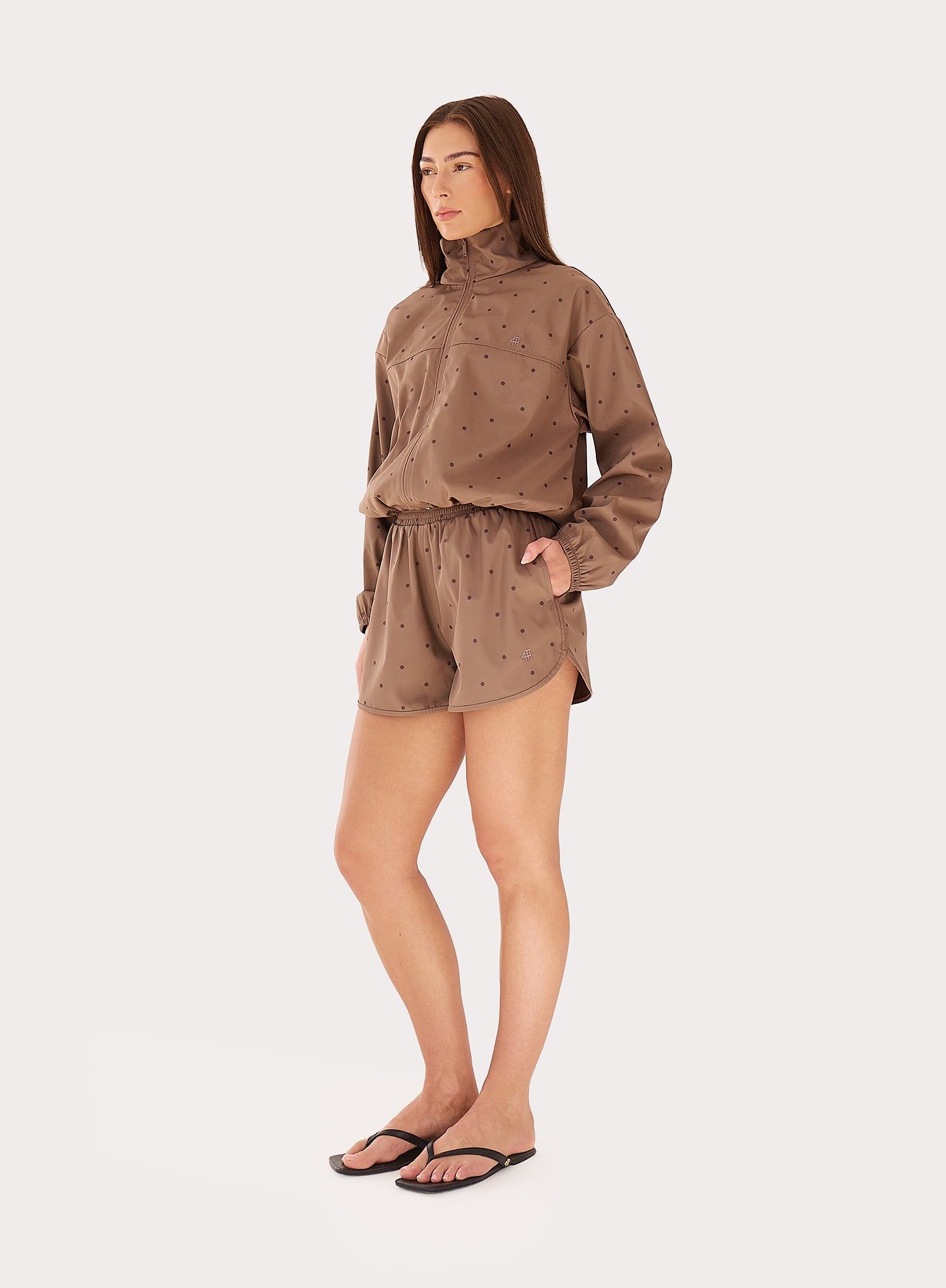 Brown Polka Dot Elasticated Waist Runner Shorts